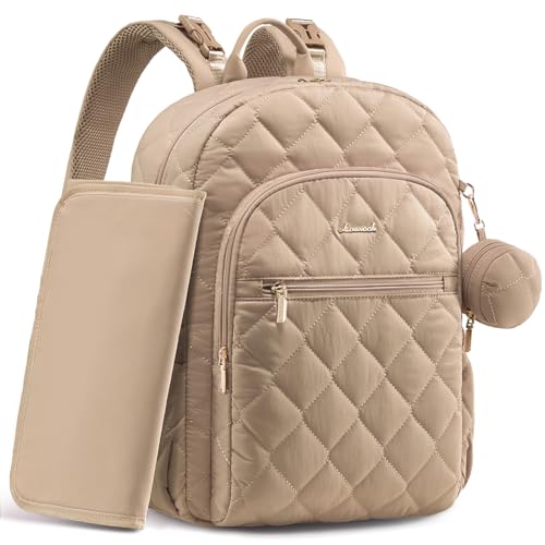 LOVEVOOK Diaper Bag Backpack,Puffer Quilted Baby Diaper Bag with Insulated Pockets,Travel Diaper Backpack for Boys Girls with Changing Pad,Water-Resistant Baby Bag for Mom Dad,Khaki - color: Khaki