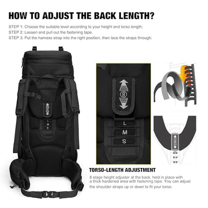 Mardingtop 75L Molle Hiking Internal Frame Backpacks with Rain Cover for Camping,Backpacking,Travelling(Black)