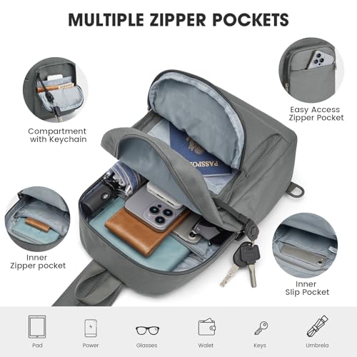 G4Free Sling Bag Crossbody Backpack Small Convertible Crossbody Bag for Women Men Sling Backpack for Travel with RFID Pocket Grey - color: Grey