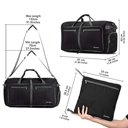 Gonex Large Foldable Travel Duffle Bag with Shoes Compartment, Packable Lightweight Water Repellent Duffel Bag for Camping Gym Weekender Bag - color: Black, size: 150L