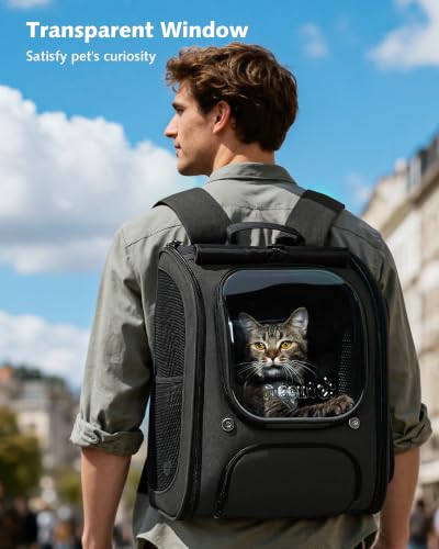 Pecute Cat Backpack Carrier,Cat Bubble,12.6" L x 10.2" W x 16.5" H,Black - color: Black (Expandable), size: 12.6"L x 10.2"W x 16.5"H