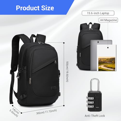 Kono Travel Laptop Backpack with USB Charging Port, Business Anti Theft Slim Sturdy Personal Item Bag, Water Resistant College Computer Daypack for Men & Women Fits 15.6 Inch Notebook, Black - color: Black