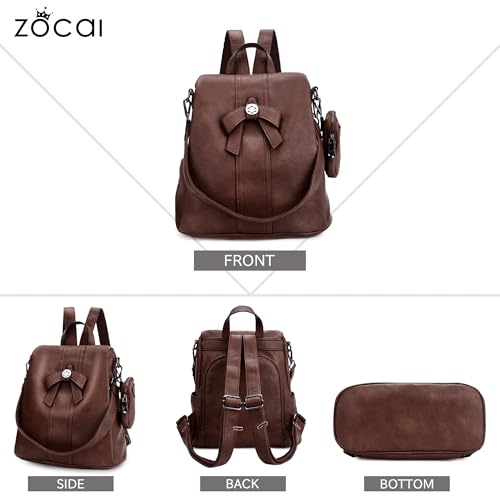 ZOCAI Backpack Purse for Women Fashion Backpack Purses PU Leather Daypacks Anti-Theft Shoulder Bag Satchel Purse - color: Brown
