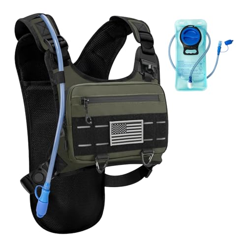 Running Hydration Vest with 2L Water Bladder， Lightweight Adjustable Hydration EDC Chest Pack for Men and Women, Water Backpack for Hiking, Cycling - color: Green