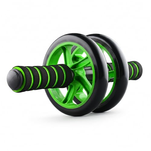 Green Ab Wheel Roller with Knee Pad, Dual Exercise Wheel for Core Strength Training, Non-Slip Rubber Wheels for Home Gym Workouts