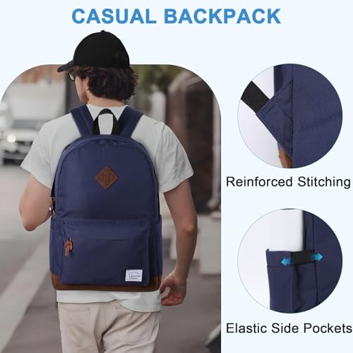 Backpack for Men Women,VASCHY Classic Water-resistant Lightweight Travel School Backpack Casual Daypack - color: Navy Blue