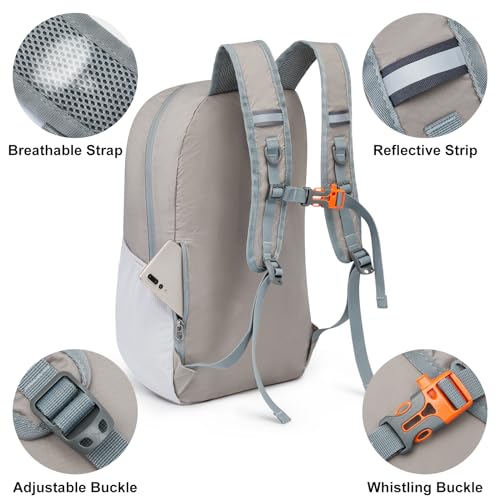 G4Free 24L Lightweight Packable Hiking Backpack Sport Travel Daypack Water Resistant for Women Men - color: Grey