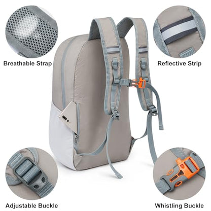 G4Free 24L Lightweight Packable Hiking Backpack Sport Travel Daypack Water Resistant for Women Men - color: Grey