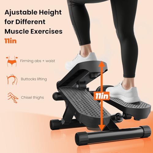 Sweetcrispy Mini Stair Stepper with Resistance Bands, Hydraulic Home Stepper Machine, 300 LBS Weight Capacity, Compact Cardio Equipment with LCD Monitor, No Assembly Required - color: Black