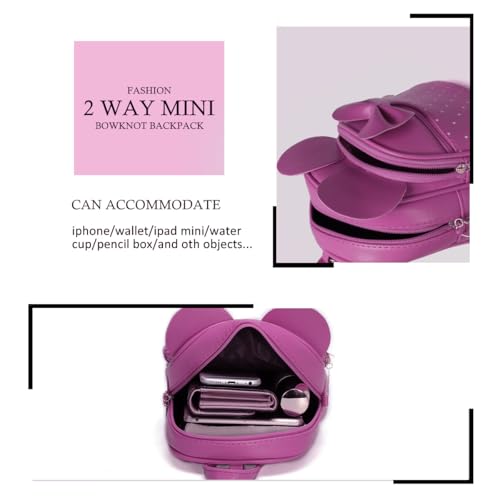 KL928 Girls Mini Backpack Bowknot Polka Dot Cute Small Daypacks Convertible Shoulder Bag Purse for Women - color: Fuchsia