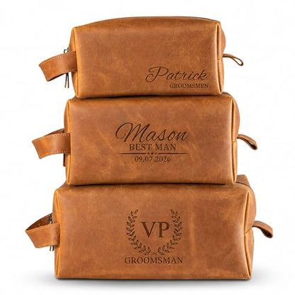 Groomsmen Gifts, Personalized Leather Toiletry Bag for Men, Idea for Groomsman, Travel Pouch for Him, Husband, Dad, Grandpa, Boyfriend, Birthday, Retirement, Anniversary, Wedding, Father Day Gift - color: Groomsmen Gifts