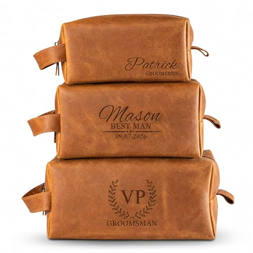Groomsmen Gifts, Personalized Leather Toiletry Bag for Men, Idea for Groomsman, Travel Pouch for Him, Husband, Dad, Grandpa, Boyfriend, Birthday, Retirement, Anniversary, Wedding, Father Day Gift - color: Groomsmen Gifts