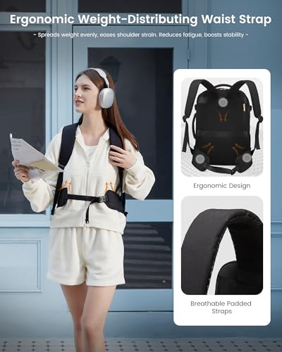LOVEVOOK Travel Backpack For Women & Men with Waist Strap,40L Waterproof Carry On Backpack Luggage Travel Essentials Flight Approved,TSA Personal ltem Travel Bag Weekender Daypack with 3 Packing Cubes - color: Black With Waist Strap, size: 17.3 Inch