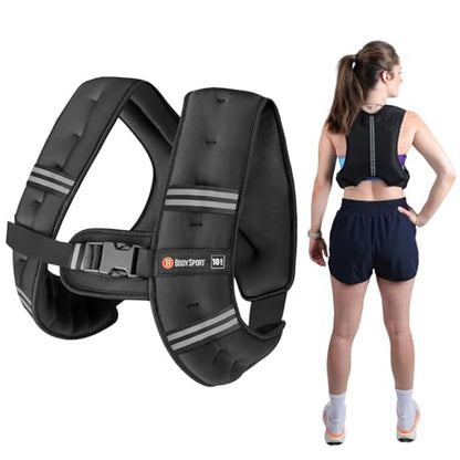 Body Sport Weighted Vest - 5lb/10lb/15lb/20lb/25lb/30lb - Fitness Vest with Refelctive Strips for Strength Training, Running, Walking, and Endurance Workouts - size: 10 lbs