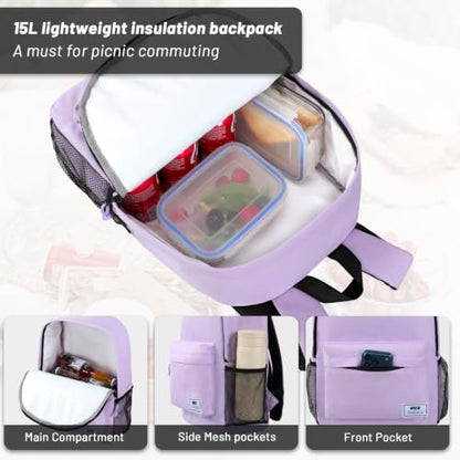 MIER Insulated Backpack Cooler Small Leakproof Lightweight Cute for Women Men to Work, Picnics, Camping, Park Day Trips, 15 L - color: purple