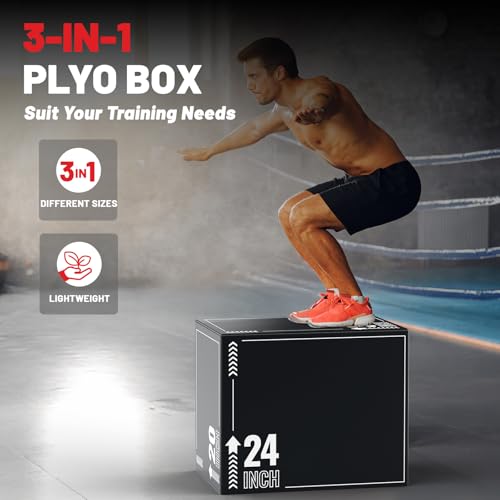 papababe 3-in-1 Plyometric Box Multi-use Jumping Exercise Equipment Trainer with Anti Slip Surface and High Density Foam for Workout Training - style: 20 x 24 x 30 inch (16lbs)-White
