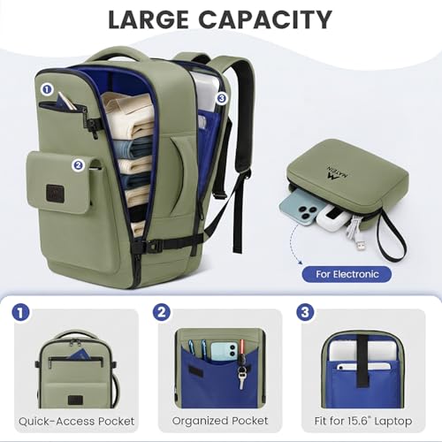 MATEIN 18x14x8 Personal Item Backpack Underseat Bag for Frontier Airline | TSA Approved, Shoe Compartment, Water Bottle Holder, Water Resistant, Lightweight Travel, Fit 15.6" Laptops, Women Men, Green - color: Green