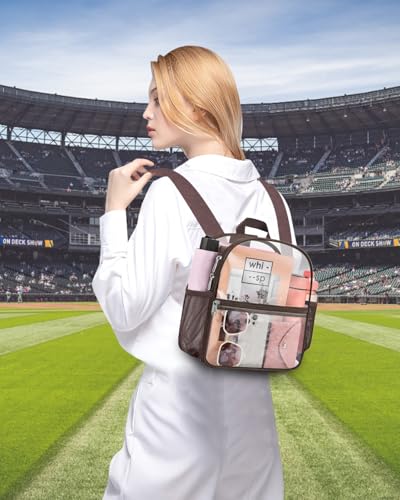Clear Backpack for Stadium Events, 12x12x6 Small Clear Plastic bag with Reinforced Straps for Game Security Festival Concert - color: Chocolate