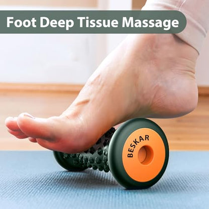 BESKAR Foot Massage Roller for Relief Plantar Fasciitis, Foot Reflexology Tool Pressure Point Massage Roller, Deep Tissue Massage for Relieving Feet Arch Heel Pain, Myofascial Pain Syndrome - color: Blackish Green