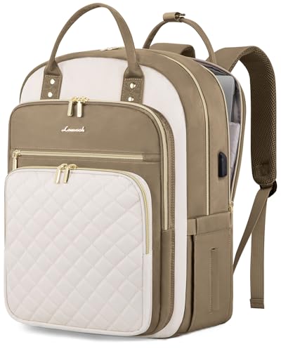 LOVEVOOK Laptop Backpack for Women with Laptop Compartment,Fits 17" Laptop - color: D-khaki-beige, size: 17-Inch(separate laptop compartment)