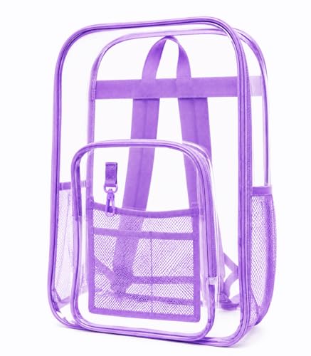 Winterlace Clear Backpack Stadium Approved Heavy Duty PVC Waterproof Transparent Backpack Travel, Concerts, Festivals, Work (Purple) - color: Purple