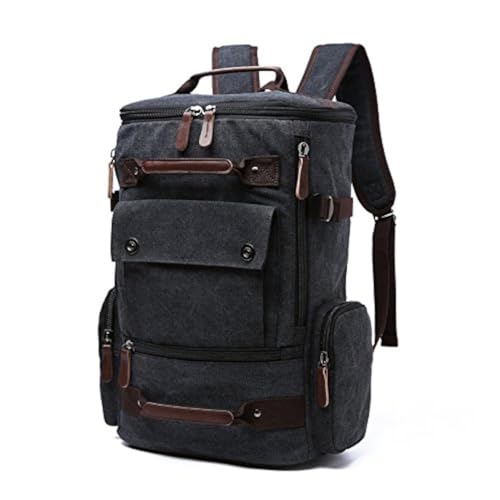 Vintage Canvas Backpack Casual Travel Rucksack 15.6inch Laptop Daypacks Hiking Camping Backpack - color: Black