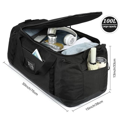 TUGUAN 100L Extra Large Travel Duffle Bag Backpack for Men, 3 in 1 Sports Duffel Bags W/Adjustable Shoulder Strap & Dividers Gym Equipment/Gear Weekend Overnight Bag for Trip Camping Hiking, XL Black - color: Black