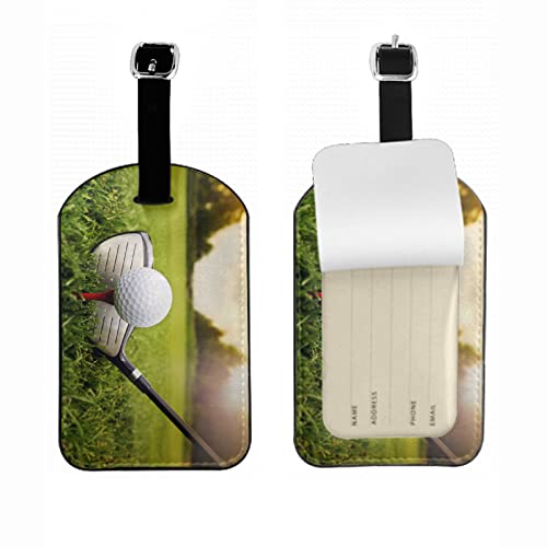 Golf Club and Ball Suitcase Identify Labels Green Grass Sports Training Golf Player Luggage Tags with Sturdy Buckle Straps Privacy Flap for Women Men, 1 Pack - color: Golf Club and Ball