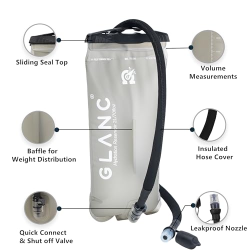 GLANC Hydration Bladder - 2L Water Bladder with Cleaning Kit for Outdoor Hiking Backpack, BPA Free Leakproof Water Reservoir for Hydration Pack, Insulated Hose & High Flow Bite Valve - color: Light gray (No Kit)