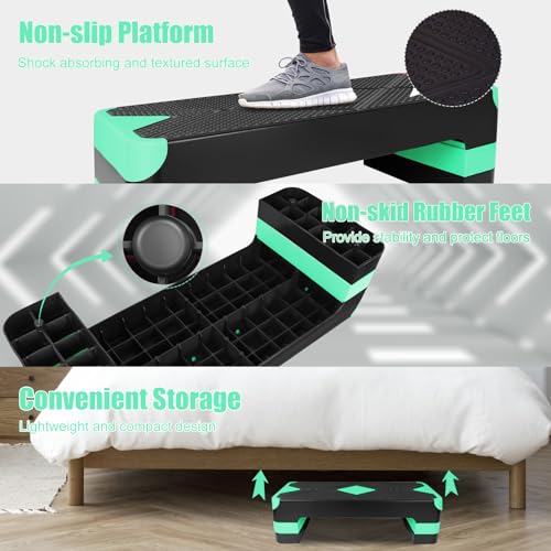 Exercise Workout Aerobic Step Platform Trainer, 27" Aerobic Stepper with 4"-6"-8" Adjustable Height Risers