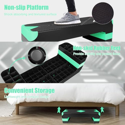 Exercise Workout Aerobic Step Platform Trainer, 27" Aerobic Stepper with 4"-6"-8" Adjustable Height Risers