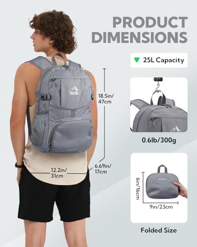 WATERFLY Small Lightweight Packable Hiking Backpack Foldable Travel Daypack - color: C-gray, size: 25L