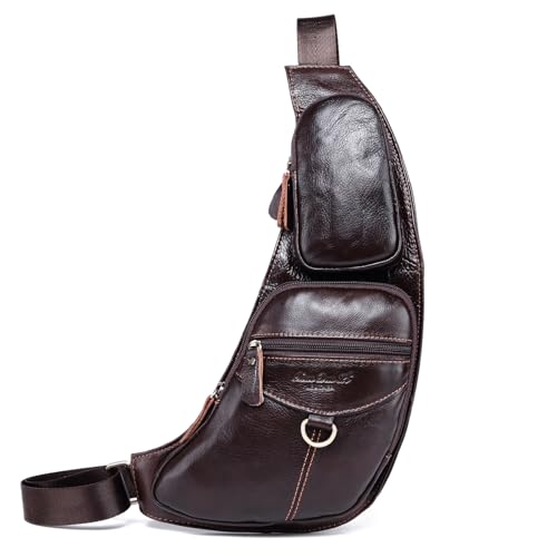 Vintage Leather Sling Bag Backpack for Men Crossbody Shoulder Chest DayPack Backpacks - color: #07coffee