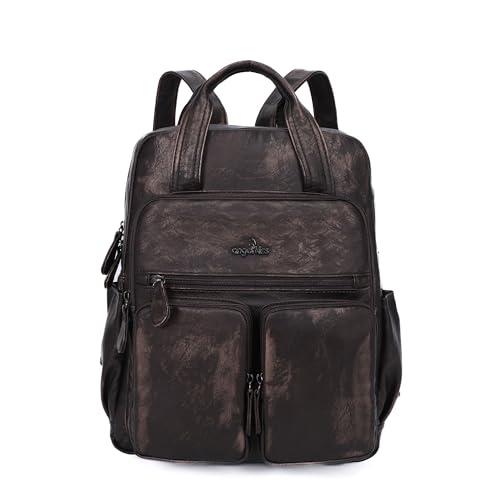 Angel Kiss Backpack Purse for Women Soft Washed Leather Multi Pocket Casual Travel Backpacks… - color: Bronze