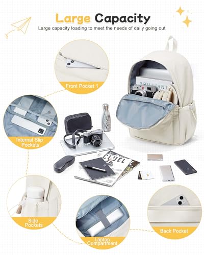 BJLFS White Backpack for School Women Girls, Waterproof Bookbag Cute High School Back pack for Men Teen Boys, Lightweight Travel College Backpack Mochilas Escolares para Casual Daypack Rucksack - color: White