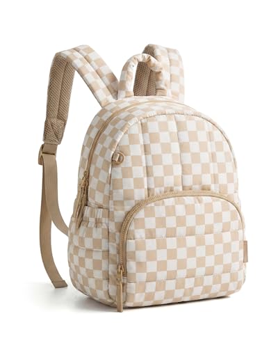 BAGSMART Mini Backpack for Women, Lightweight Puffer Small Backpack Purse, Quilted Casual Travel Daypack, Cute Water-Resistant Bookbag for Daily, Brown Checkered - color: Brown Checkered