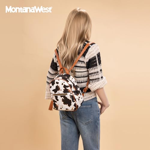 Montana West Mini Backpack Purse for Women Anti Theft Backpacks with Secured Zipper and Tassel - color: Mini Cow Print Brown