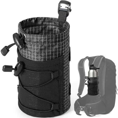 Water Bottle Holder Pouch with Hook Buckle, Backpack Water Bottle Holder Mesh Bag Carrier Fits for 8-24oz Bottles for Hiking, Running, Travel, Outdoor Backpack Accessories & Attachments - color: Black