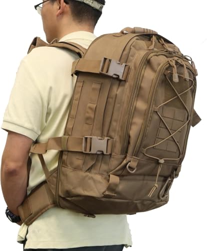 Expandable 40-64L Military Tactical Backpack 3 Day Bag Hiking Gym Sport Camping - color: Tan