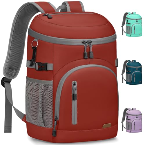 Pritent Cooler Backpack Insulated Waterproof,30/45 Cans Backpack Coolers Leakproof Lunch Backpack for Men Women Portable Soft Cooler Bag for Beach Camping Trave Picnic - color: leather red, size: 45 Cans