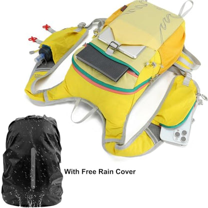 18L Lightweight Hiking Backpack, Breathable Daypack with Rain Cover, Reflective Ultralight Camping Bag for Men Women, Hydration Outlet for Outdoor Travel - color: Black