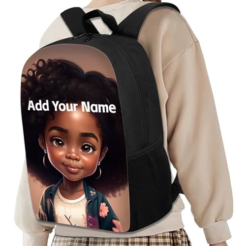 Custom Name Backpack for Girls 10-12/8-10 African Bookbag Kids School Bag 4Th Grade/5Th Grade With Side Pockets Black Schoolbag Personalized - color: African Black Girl-22