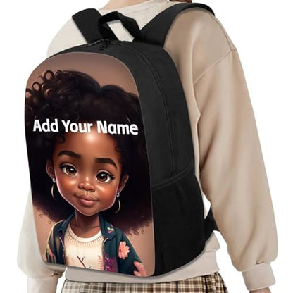 Custom Name Backpack for Girls 10-12/8-10 African Bookbag Kids School Bag 4Th Grade/5Th Grade With Side Pockets Black Schoolbag Personalized - color: African Black Girl-22