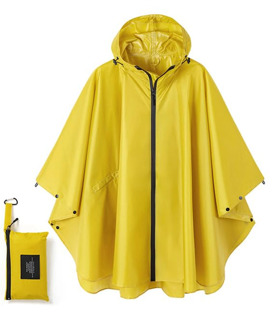 Fashion Hooded Rain Poncho Waterproof Raincoat Jacket with pocket for Women/Men/Adult - color: Dark Yellow