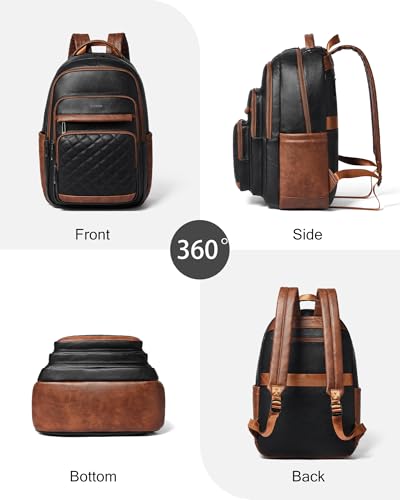 Bluome Work Backpack for Women Men, Laptop Vegan Leather Backpack Purse with 15.6–17 Inch Laptop, Multi-Pocket Bookbag for Office Travel Gym Weekend Overnight Bag, Black&Brown - color: Black&brown