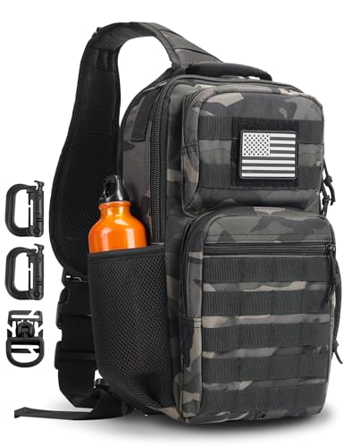Rover Sling Pack Tactical Shoulder Sling Bag Backpack with Bottle Holder Crossbody Chest Bag, Black Camo - color: Black Camo