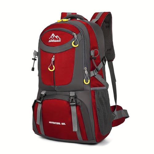 Hiking Backpack for Men, Large Capacity Laptop Travel Bag, Durable Work Bag Vintage Style Outdoor Rucksack for Work (Red) - color: Red