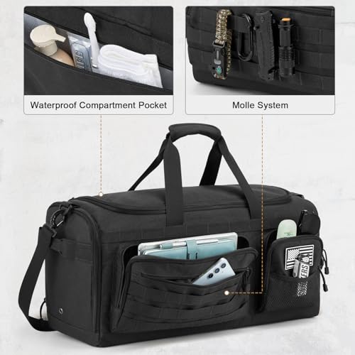 G4Free 3-in-1 Travel Duffle Bag for Men and Women, 50L Large Gym Sports Bags Tactical Military Duffle Backpack with Shoes Compartment and Wet Pocket (Black) - color: Black