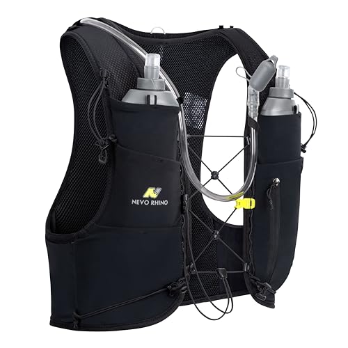 N NEVO RHINO Running Hydration Vest with 1.5L Water Bladder & Dual 500ml Soft Flask for Men Women,Adjustable Lightweight 5L Water Backpack for Hiking Trail Running Marathon Cycling - color: Black, size: Large