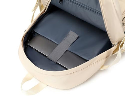 Wadirum Women Casual Backpack Set Girl School Bookbag Set Cute Laptop Ruaksack Beige - color: Beige
